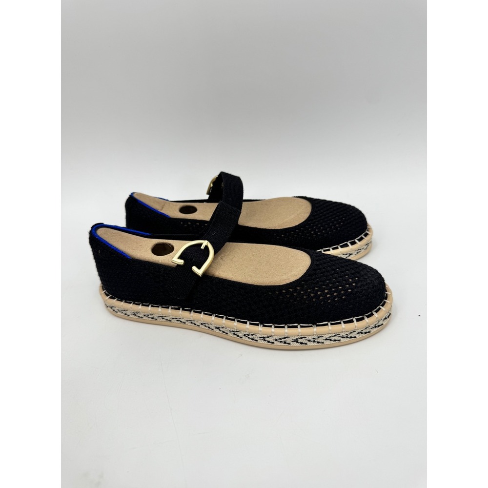 Rothy's The Espadrille Mary Jane Women 7.5 Black Woven Buckle Strap